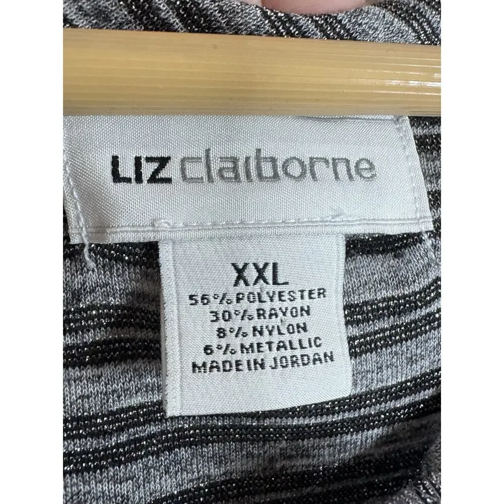 Liz Claiborne Womens Plus Size Blouse Top 3/4 Bell Sleeve Metallic Stretch XXL